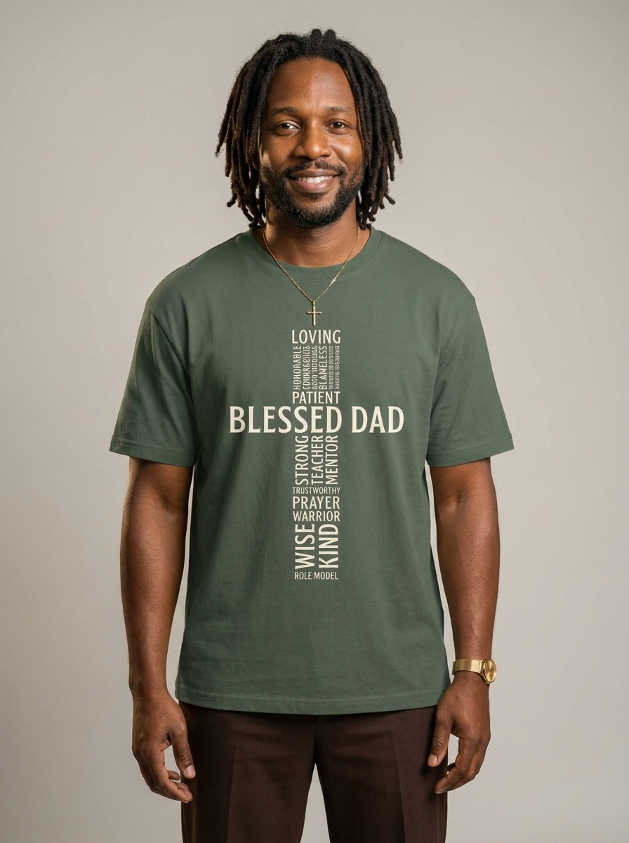 Blessed Black Dad: The Christian Cross Typography Graphic T-Shirt - RootednLoud