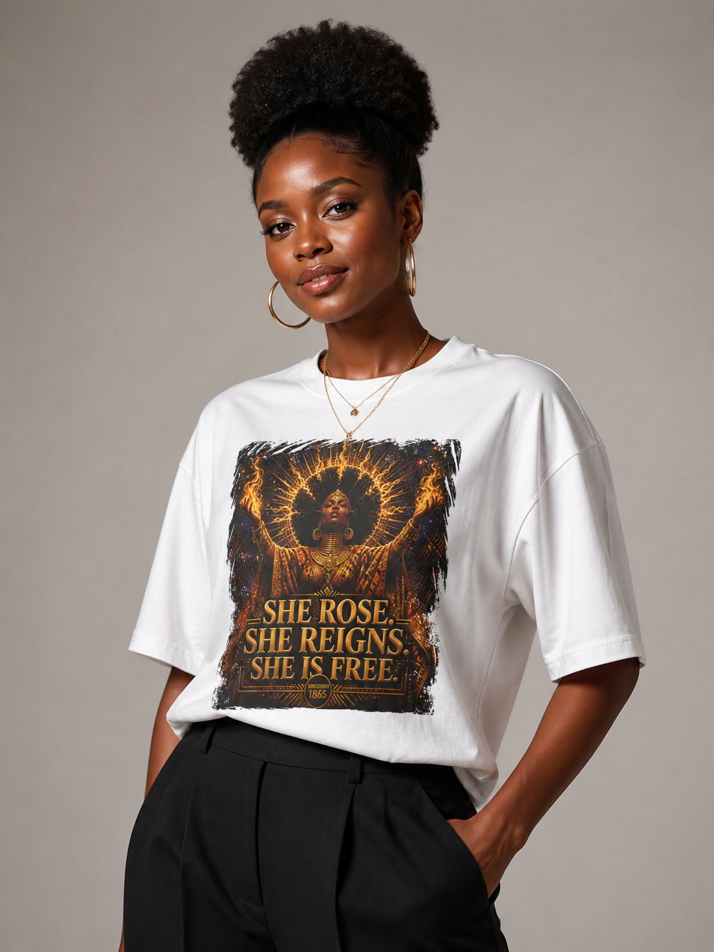 She Rose She Reigns She Is Free: Juneteenth Goddess Graphic T-Shirt - RootednLoud