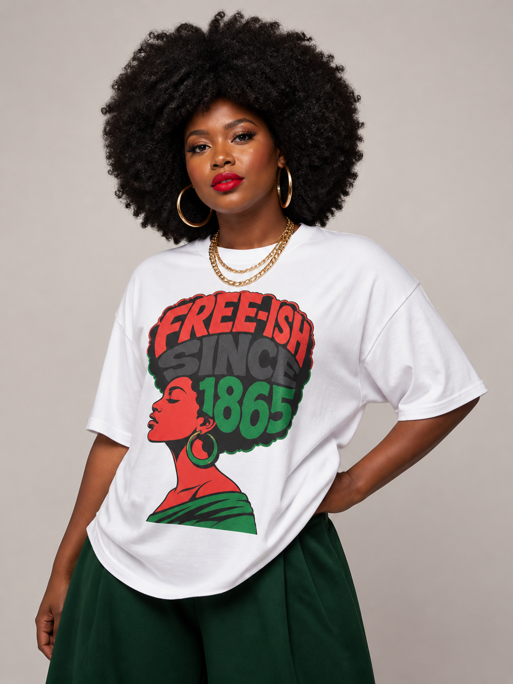 Free-ish Since 1865: Juneteenth Afro Silhouette Graphic T-Shirt - RootednLoud