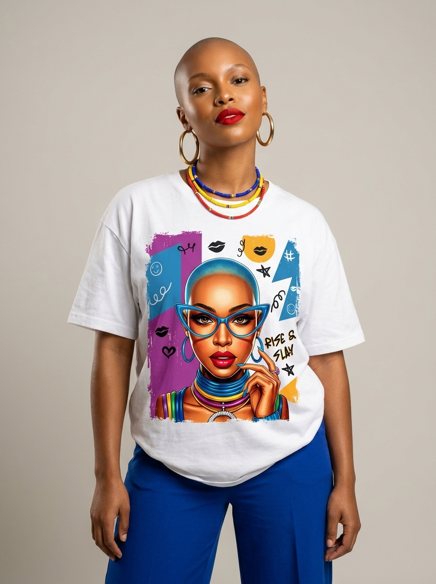 Rise & Slay: 90s Retro Pop Art Black Queen Graphic T-Shirt - RootednLoud