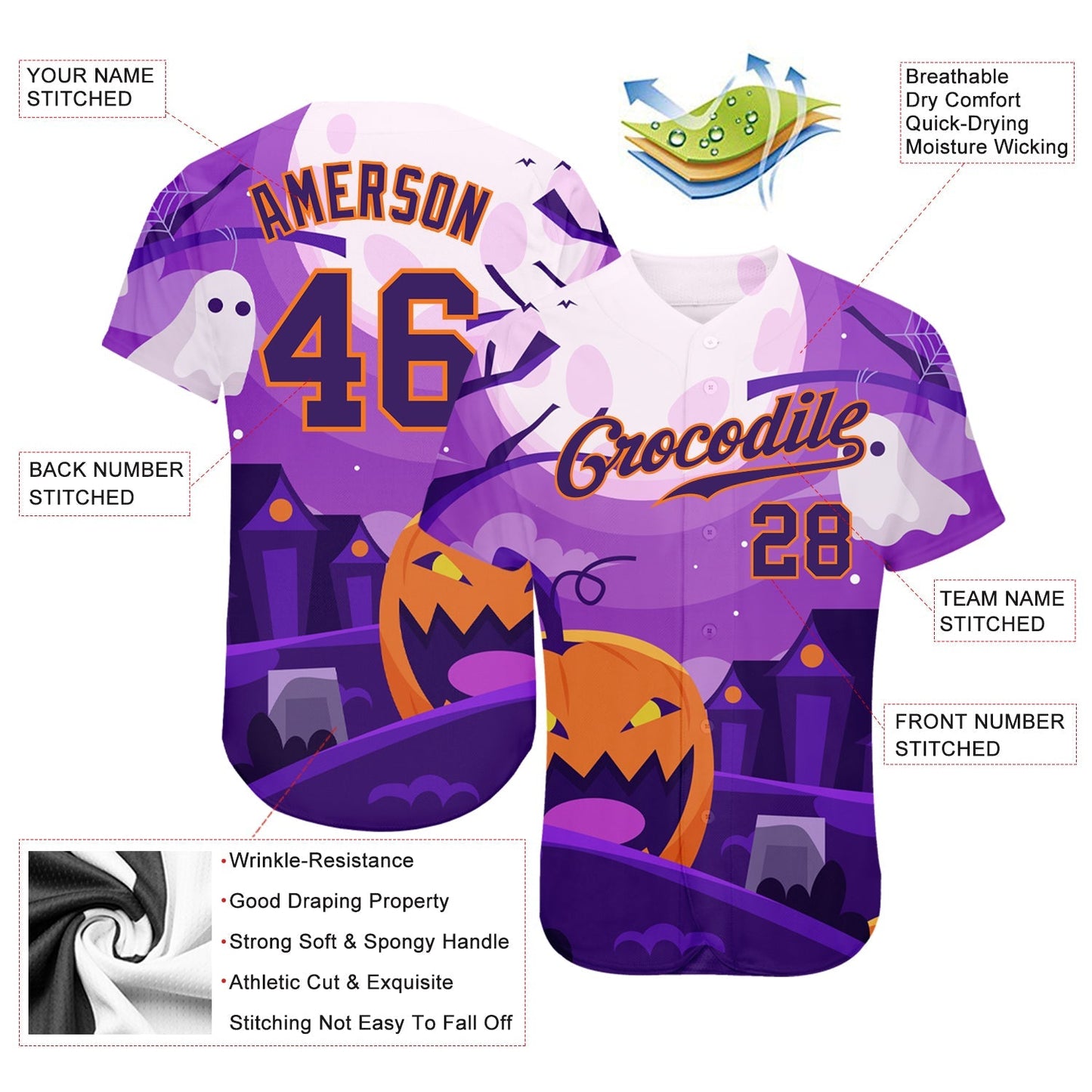 Frenzidea Custom 3D Pattern Halloween Pumpkins Horror Night Baseball Jersey