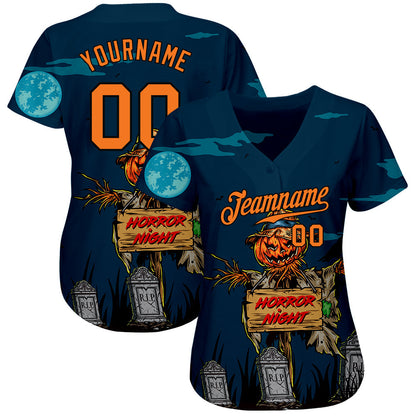 Frenzidea Custom 3D Pattern Halloween Pumpkins Horror Night Baseball Jersey
