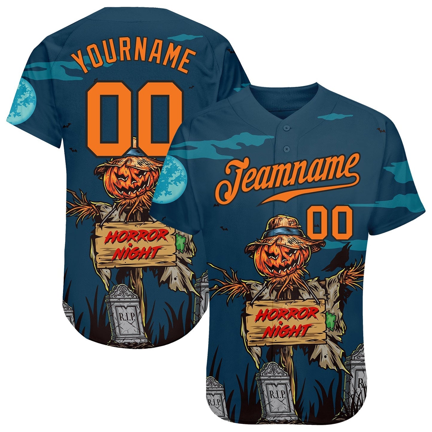 Frenzidea Custom 3D Pattern Halloween Pumpkins Horror Night Baseball Jersey