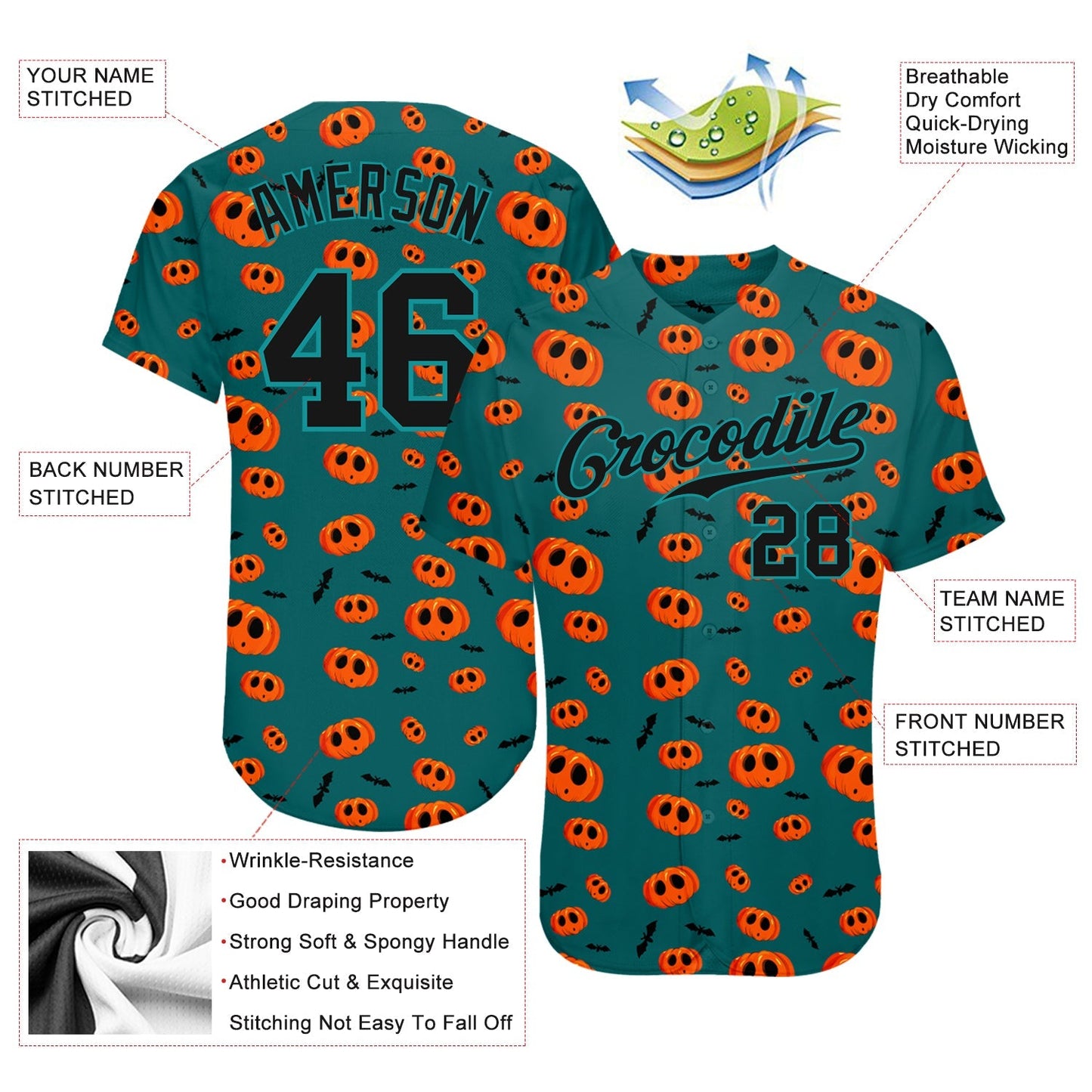 Frenzidea Custom 3D Pattern Halloween Pumpkins Baseball Jersey