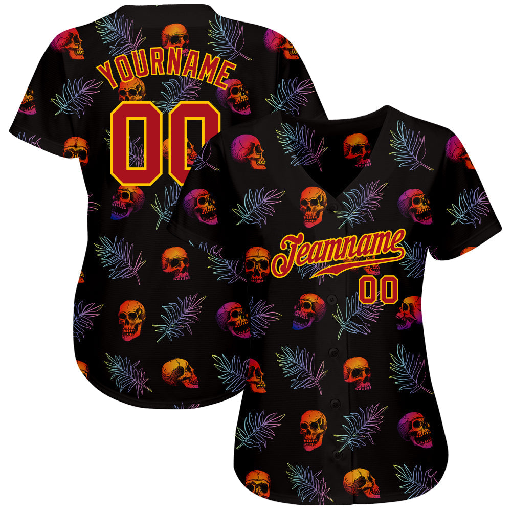 Frenzidea Custom 3D Pattern Halloween Skulls And Palm Leaves Baseball Jersey