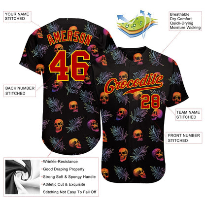 Frenzidea Custom 3D Pattern Halloween Skulls And Palm Leaves Baseball Jersey