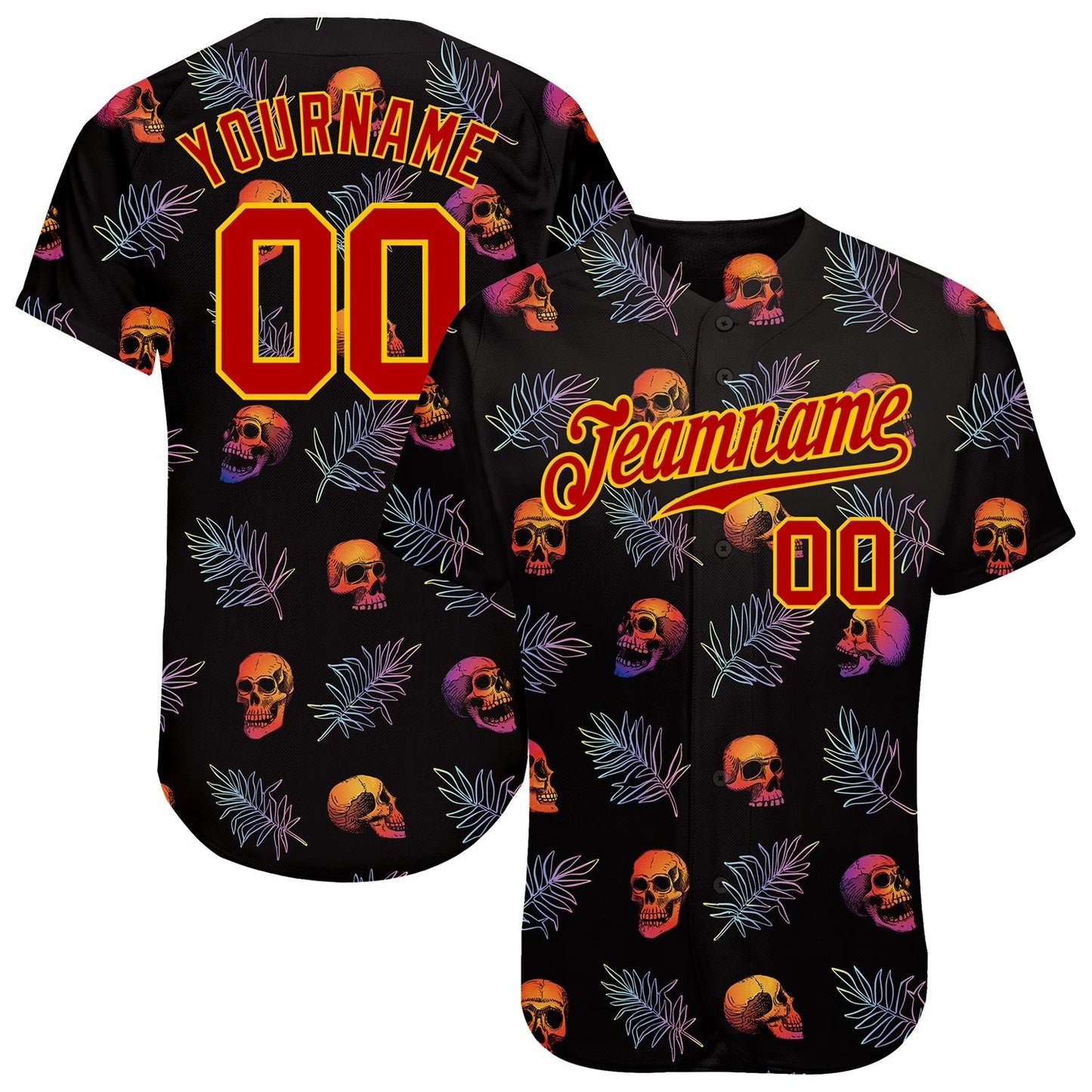 Frenzidea Custom 3D Pattern Halloween Skulls And Palm Leaves Baseball Jersey