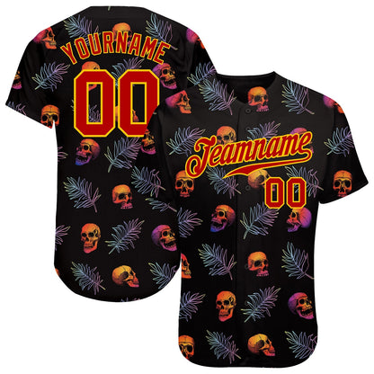 Frenzidea Custom 3D Pattern Halloween Skulls And Palm Leaves Baseball Jersey