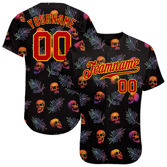Frenzidea Custom 3D Pattern Halloween Skulls And Palm Leaves Baseball Jersey
