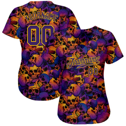 Frenzidea Custom 3D Pattern Halloween Skulls Baseball Jersey