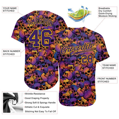 Frenzidea Custom 3D Pattern Halloween Skulls Baseball Jersey