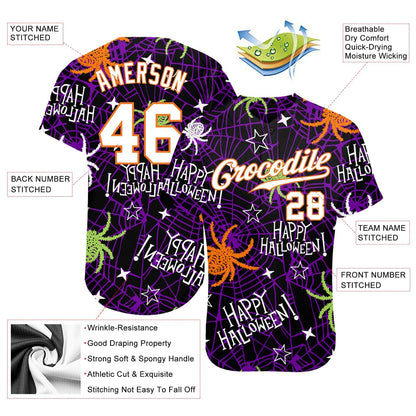 Frenzidea Custom 3D Pattern Happy Halloween Spiders Baseball Jersey