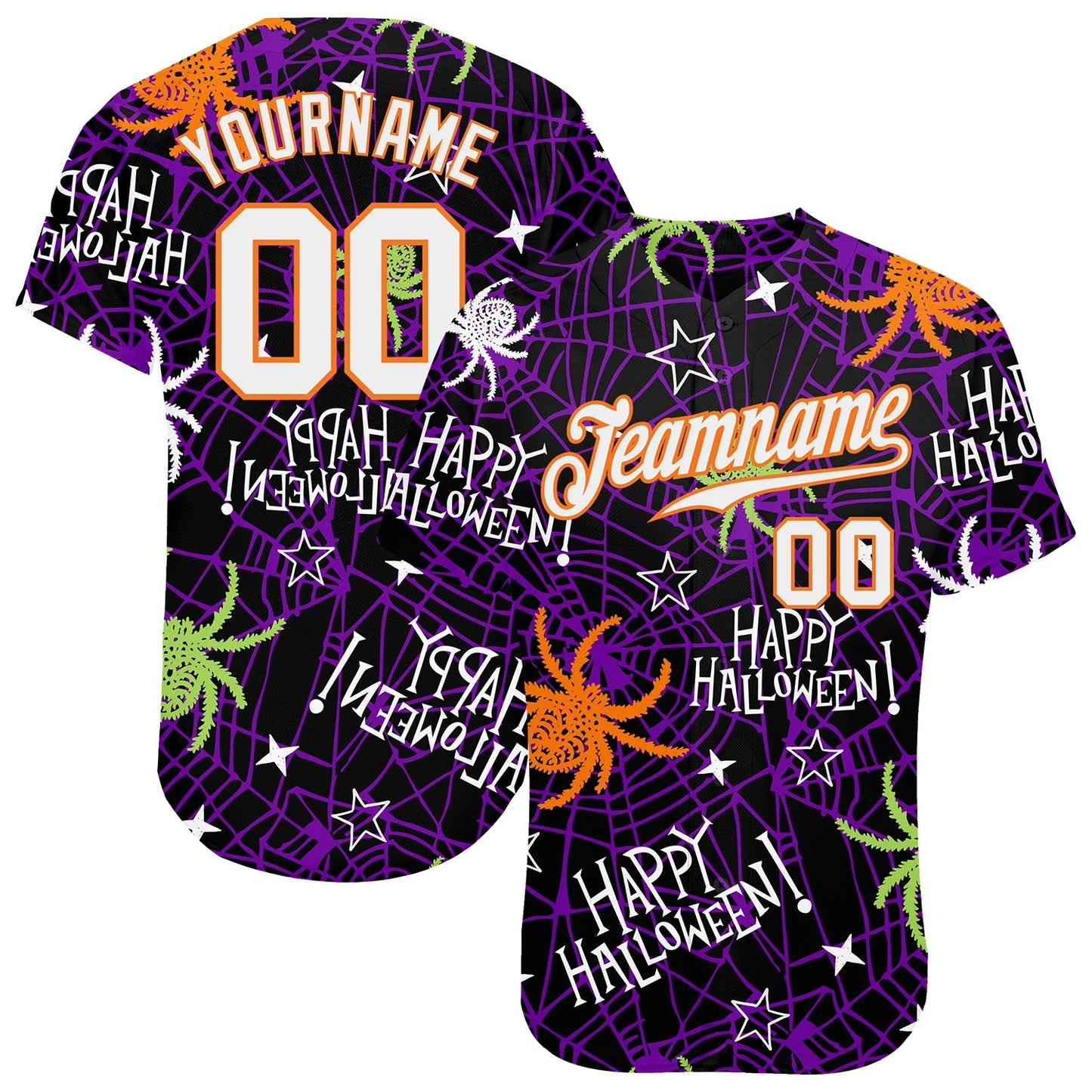 Frenzidea Custom 3D Pattern Happy Halloween Spiders Baseball Jersey