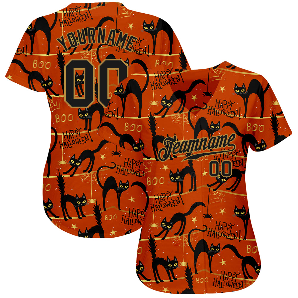 Frenzidea Custom 3D Pattern Happy Halloween Black Cats Spiders Baseball Jersey