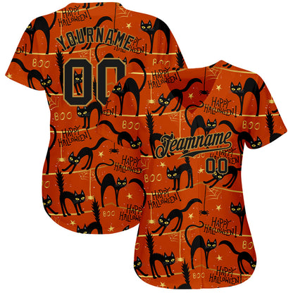Frenzidea Custom 3D Pattern Happy Halloween Black Cats Spiders Baseball Jersey