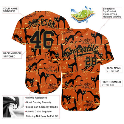Frenzidea Custom 3D Pattern Happy Halloween Black Cats Spiders Baseball Jersey