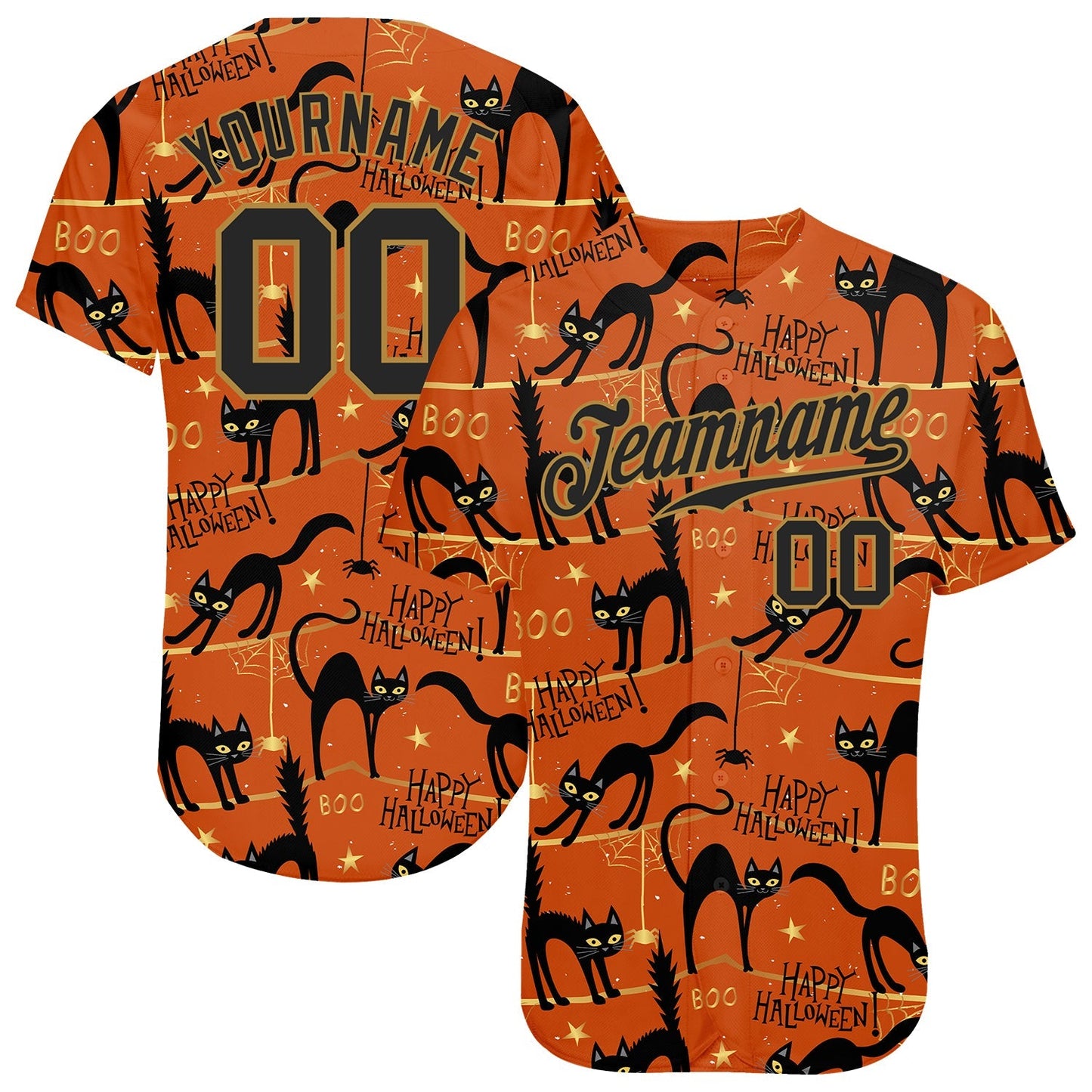 Frenzidea Custom 3D Pattern Happy Halloween Black Cats Spiders Baseball Jersey