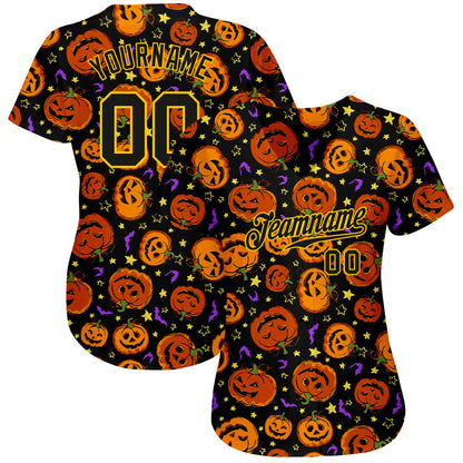 Frenzidea Custom 3D Pattern Halloween Pumpkins Bats Stars Baseball Jersey
