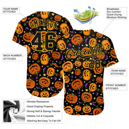 Frenzidea Custom 3D Pattern Halloween Pumpkins Bats Stars Baseball Jersey