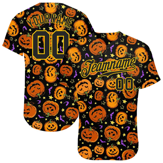 Frenzidea Custom 3D Pattern Halloween Pumpkins Bats Stars Baseball Jersey