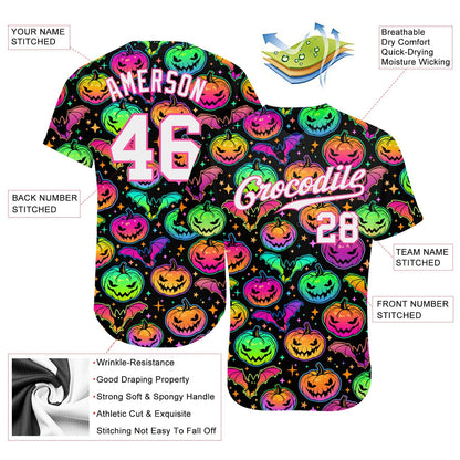 Frenzidea Custom 3D Pattern Bright Multicolored Halloween Pumpkins And Bats Baseball Jersey