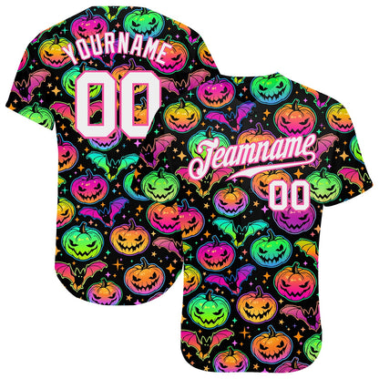 Frenzidea Custom 3D Pattern Bright Multicolored Halloween Pumpkins And Bats Baseball Jersey