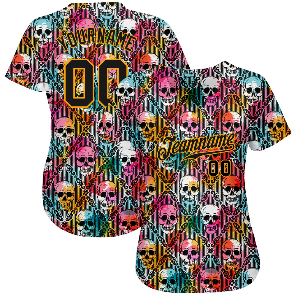Frenzidea Custom 3D Pattern Halloween Skulls Baseball Jersey