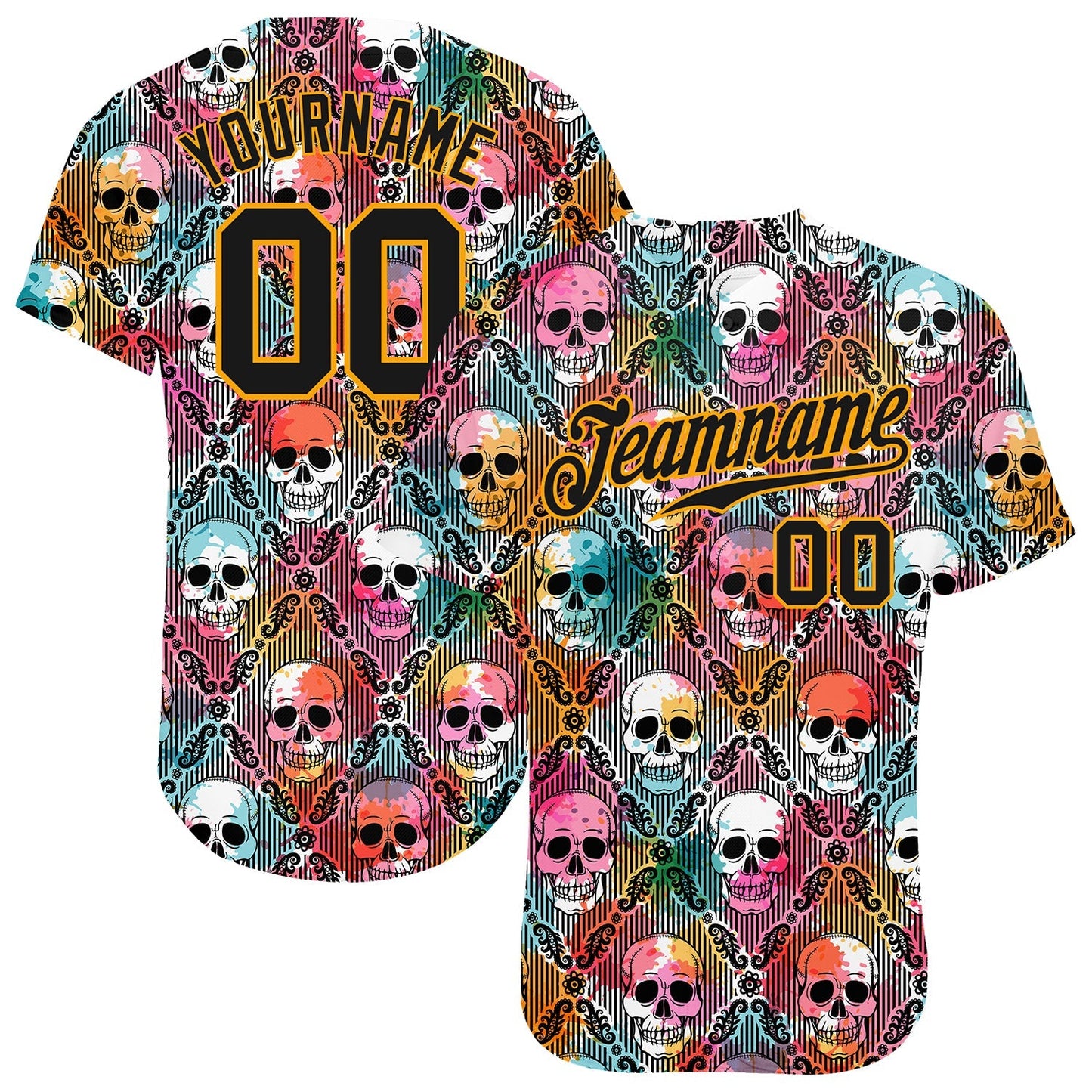 Frenzidea Custom 3D Pattern Halloween Skulls Baseball Jersey