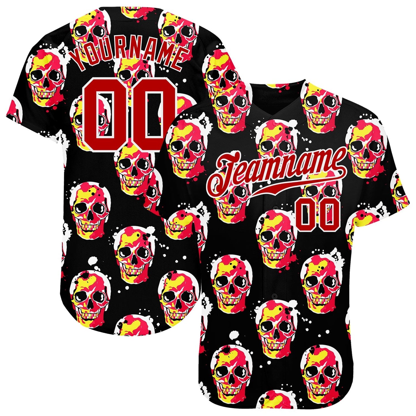 Frenzidea Custom 3D Pattern Halloween Skulls Baseball Jersey