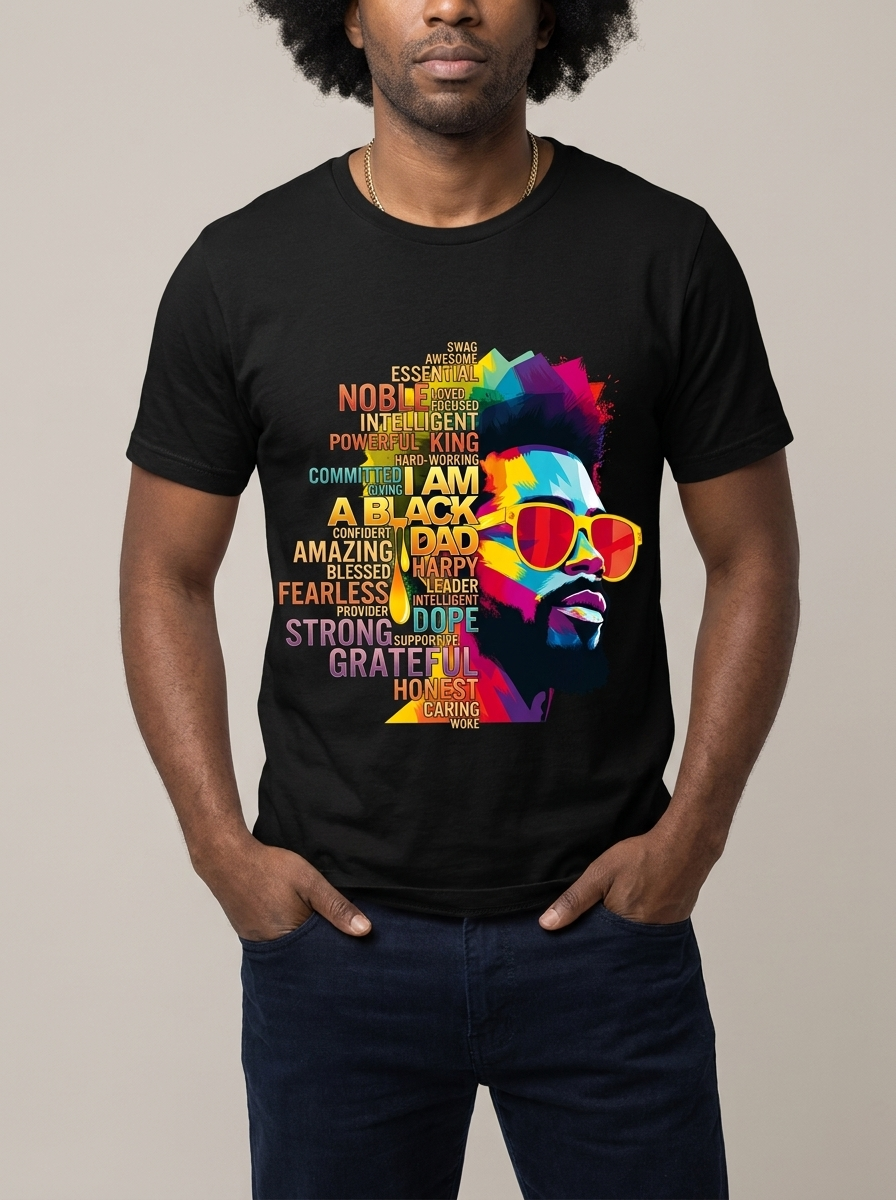 I Am A Black Dad: Colorful Pop Art Typography Graphic T-Shirt - RootednLoud