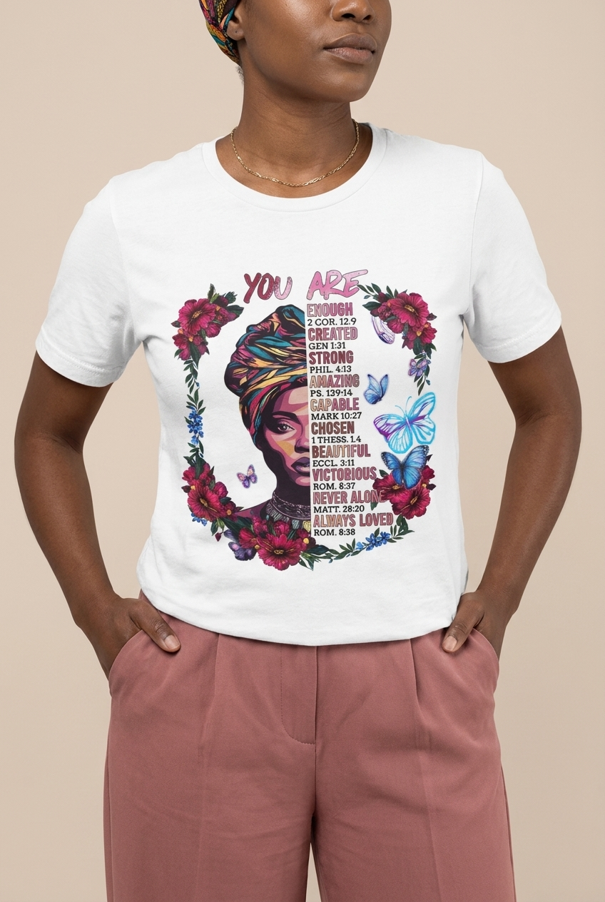 You Are Enough: Black Woman Christian Affirmations Graphic T-Shirt - RootednLoud