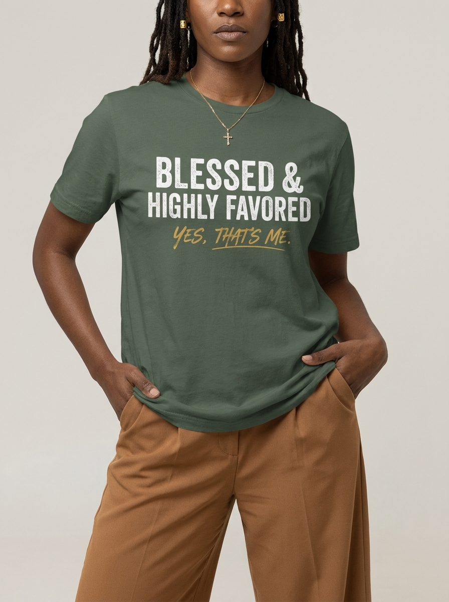 Blessed & Highly Favored: Christian Black Excellence Graphic T-Shirt - RootednLoud