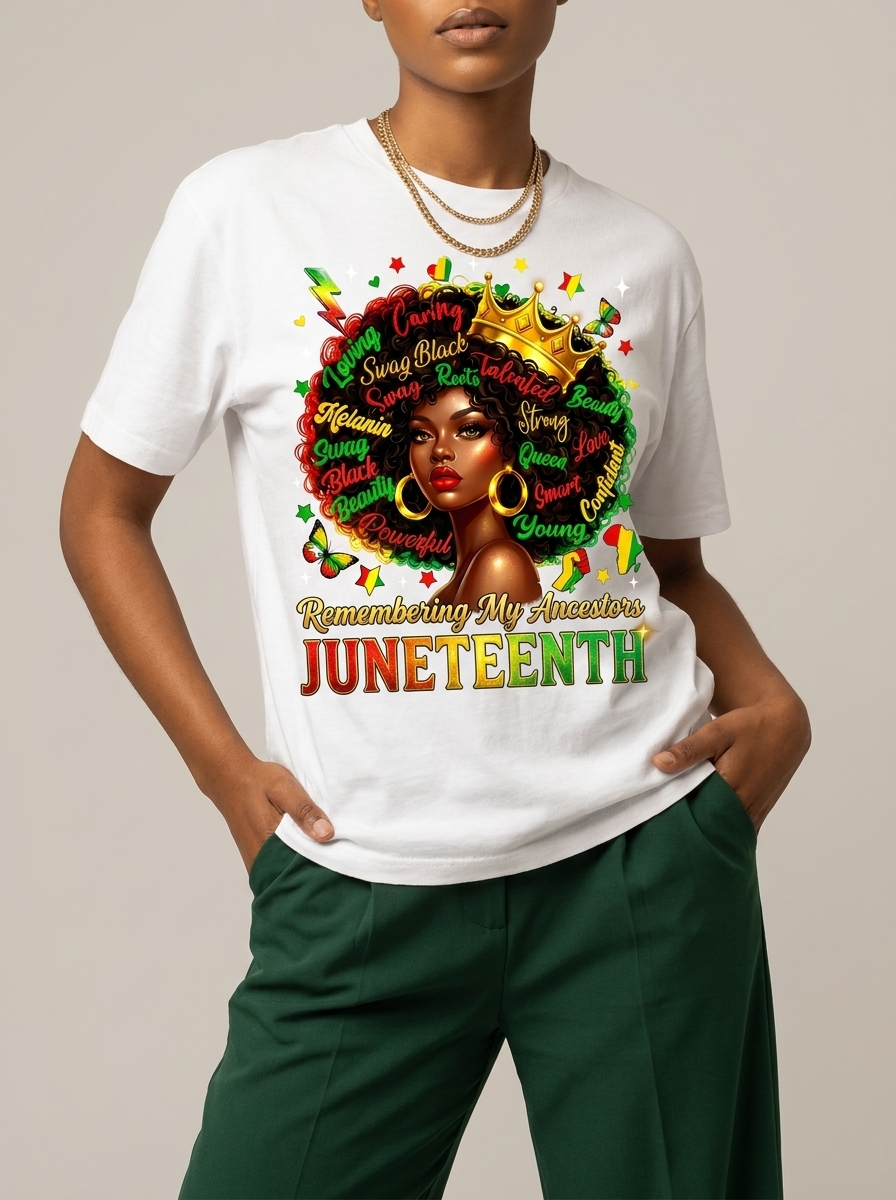 Remembering My Ancestors Juneteenth: Black Queen Graphic T-Shirt - RootednLoud