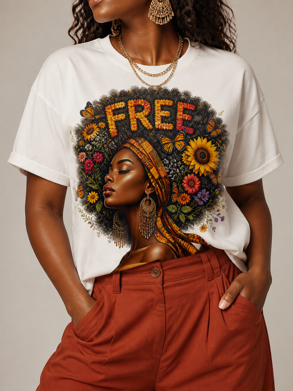 Free Floral Afro: Melanin Queen Empowerment Graphic T-Shirt - RootednLoud