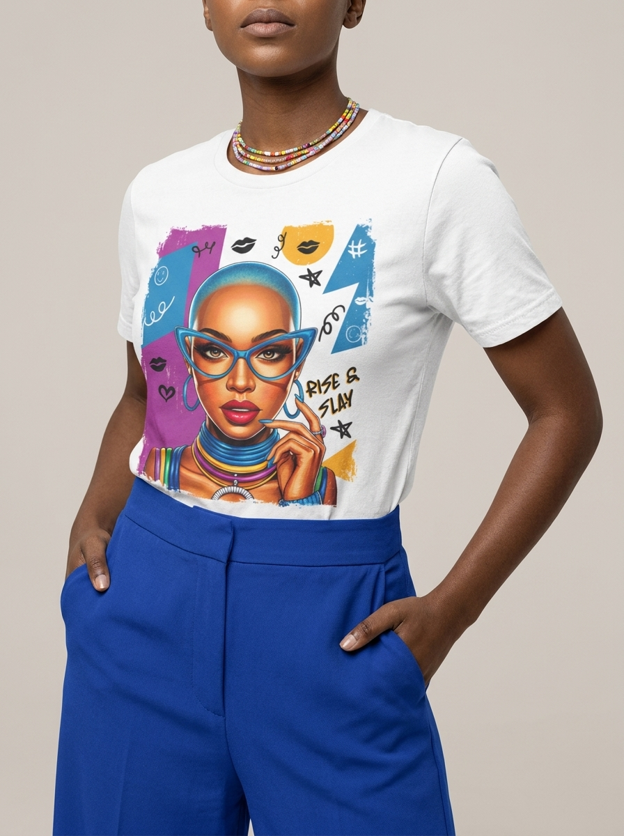 Rise & Slay: 90s Retro Pop Art Black Queen Graphic T-Shirt - RootednLoud