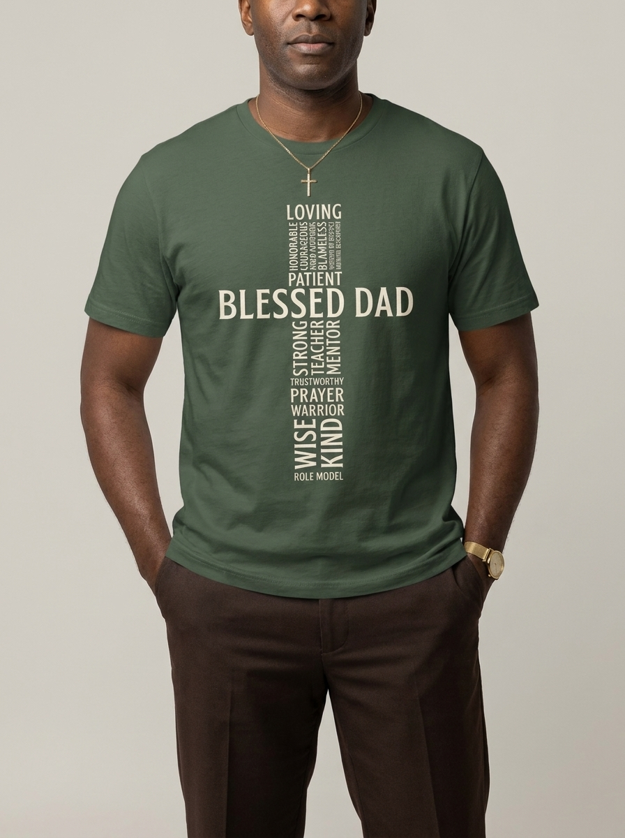Blessed Black Dad: The Christian Cross Typography Graphic T-Shirt - RootednLoud