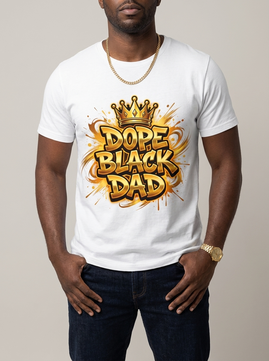 Dope Black Dad – Gold Graffiti King Edition Graphic T-Shirt - RootednLoud