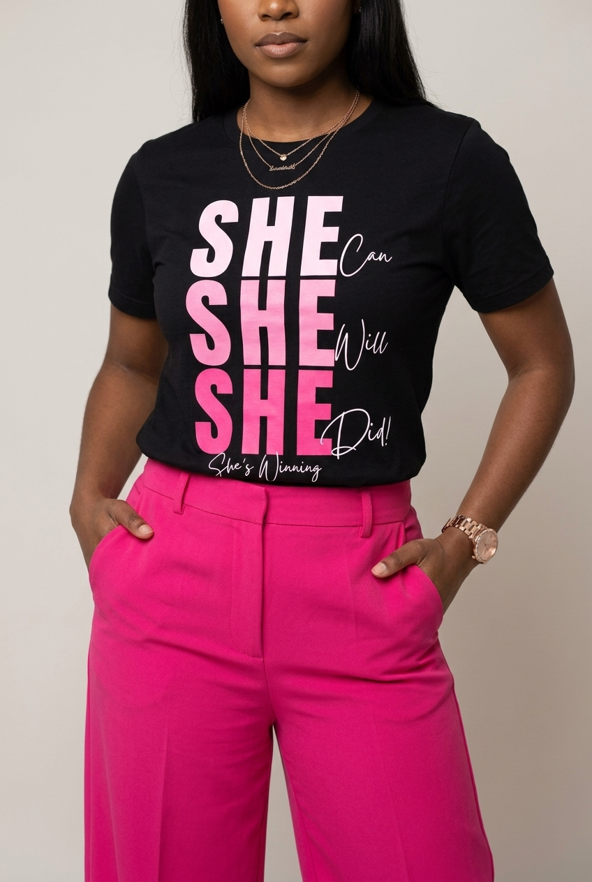 She Can, She Will, She Did: Black Girl Magic Winning Graphic T-Shirt - RootednLoud