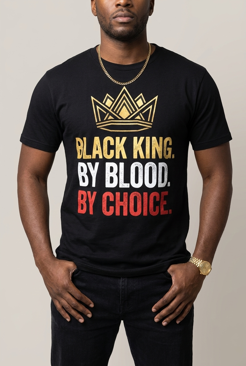 Black King By Blood By Choice: Royal Crown Empowerment Graphic T-Shirt - RootednLoud