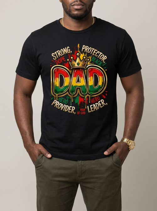 Black Dad Strong Protector Leader Crown Graphic T-Shirt - RootednLoud
