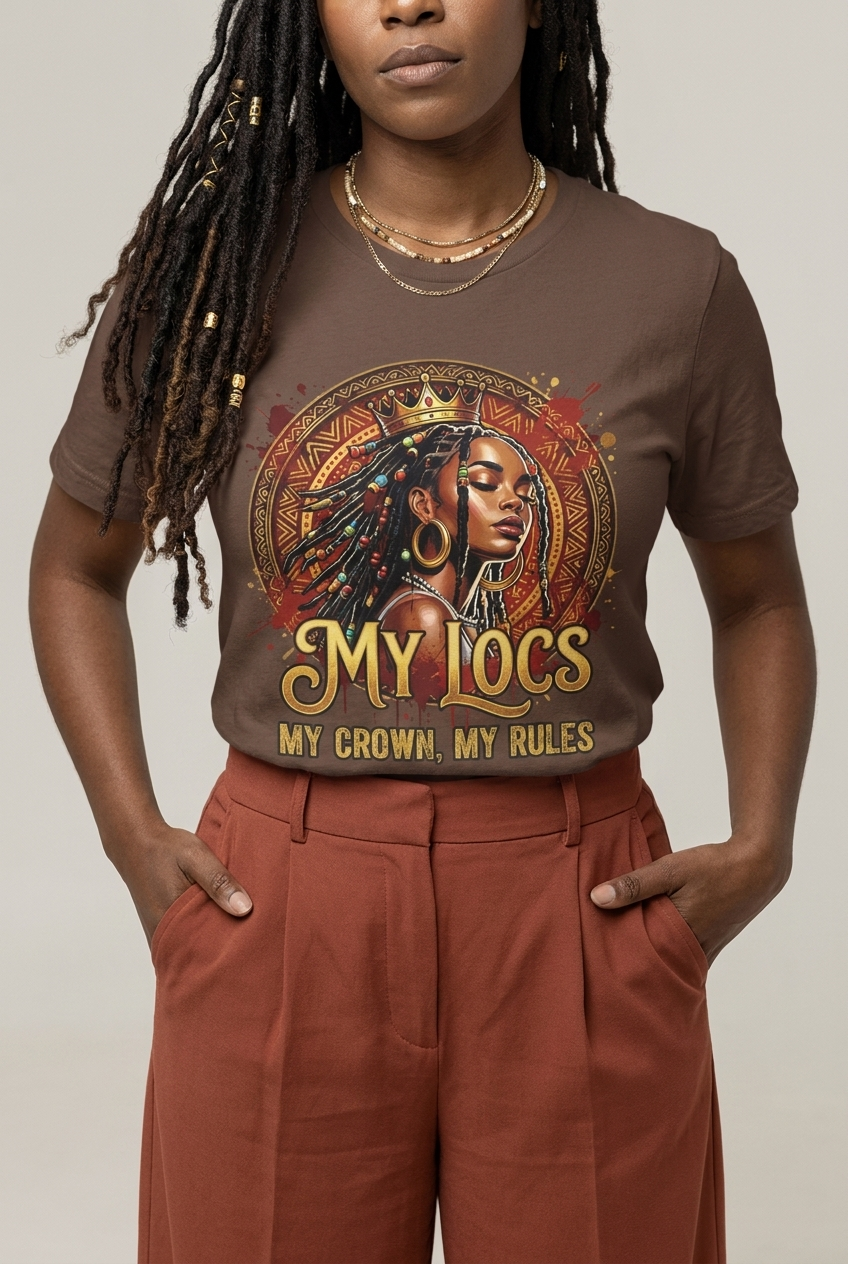 My Locs My Crown: Regal Black Queen Graphic T-Shirt - RootednLoud