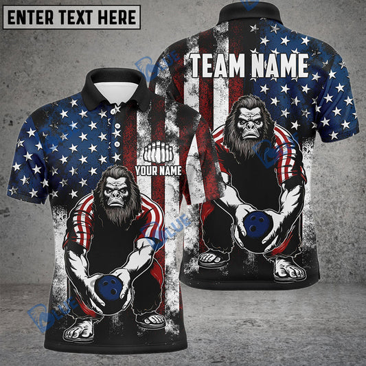 frenzideas Bowling And Pins American Flag Bigfoot Customized Name, Team Name 3D Shirt