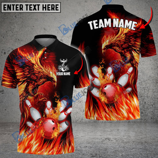 frenzidea Bowling And Pins Flame Phoenix Customized Name 3D Shirt (4 Colors)