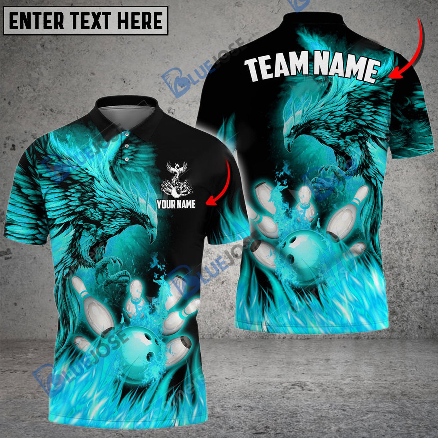 frenzidea Bowling And Pins Flame Phoenix Customized Name 3D Shirt (4 Colors)
