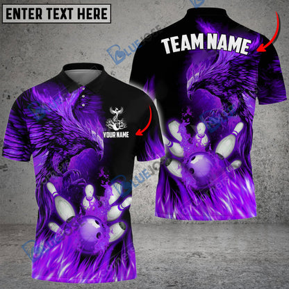 frenzidea Bowling And Pins Flame Phoenix Customized Name 3D Shirt (4 Colors)