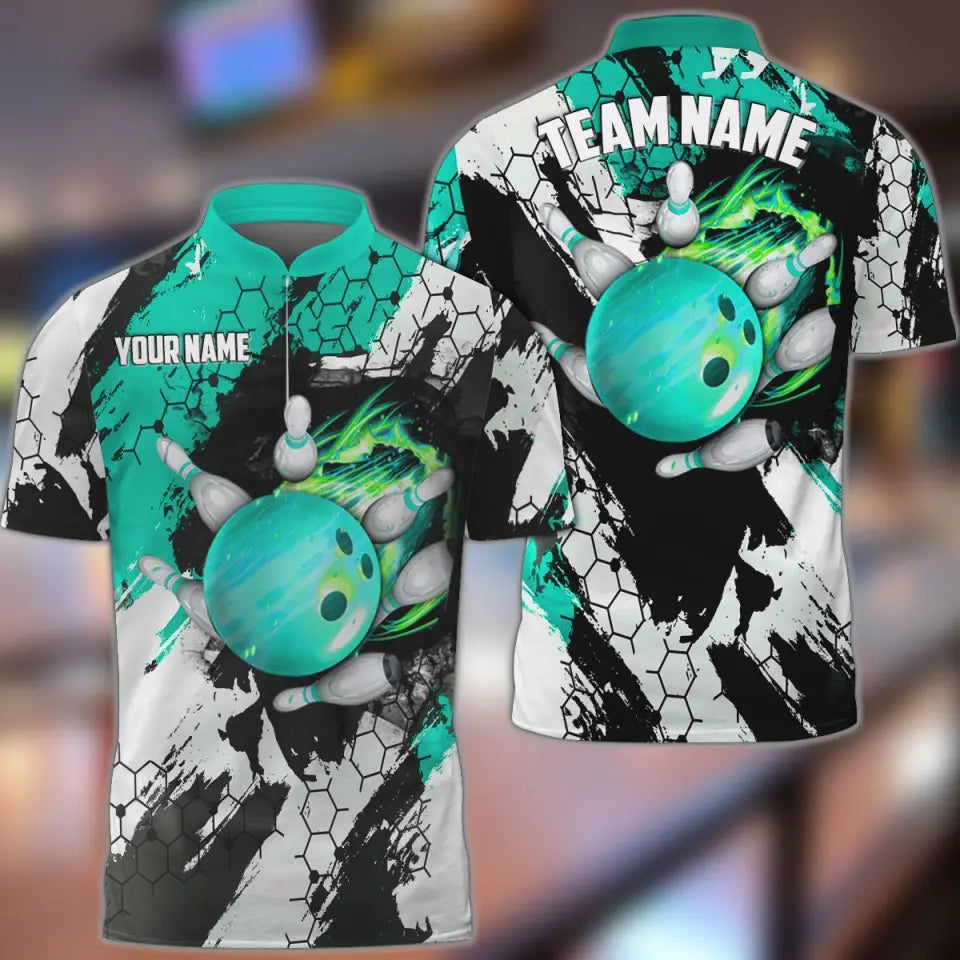 Frenzideas Bowling And Pins Hexagram Pattern Multicolor Personalized Name, Team Name 3D Shirt