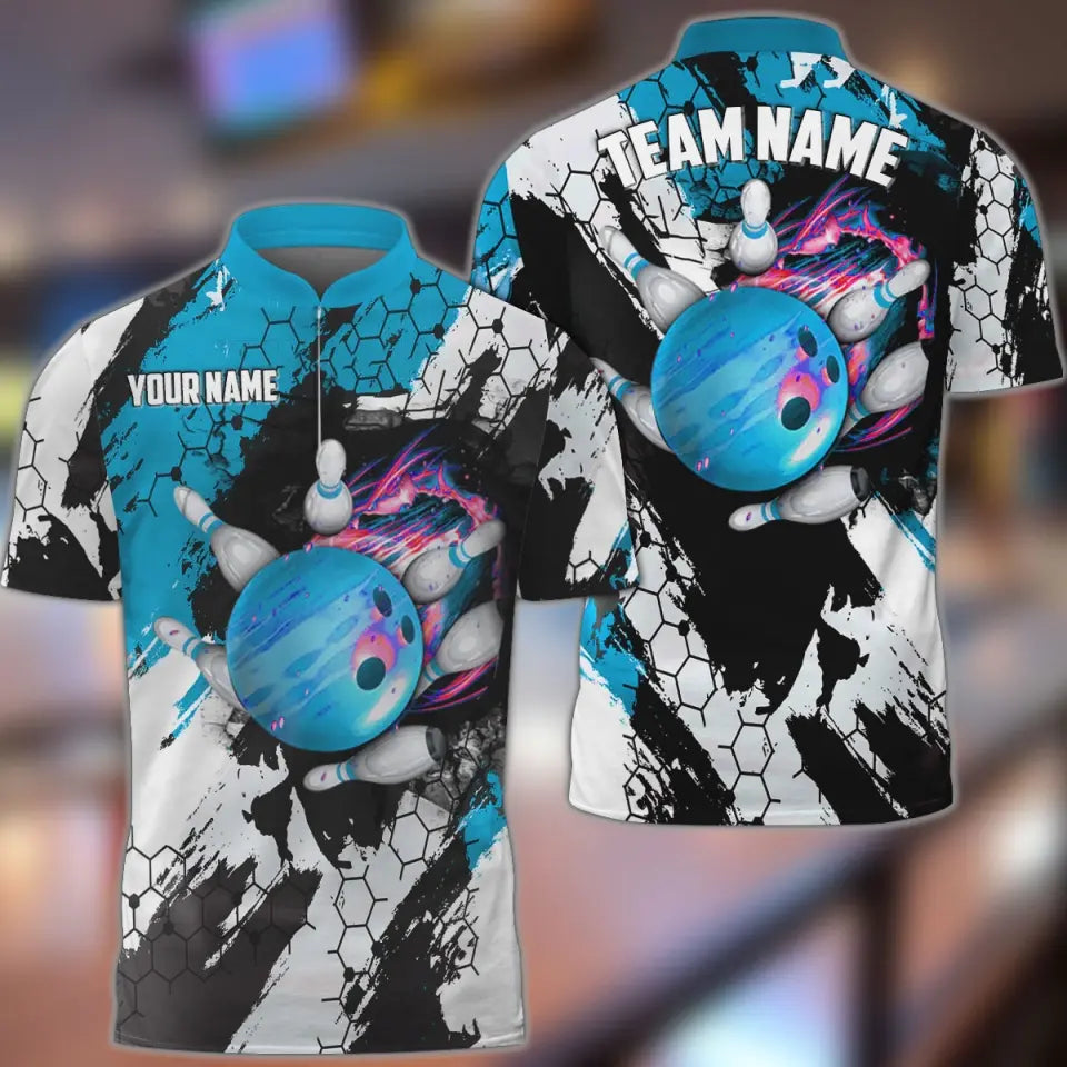 Frenzideas Bowling And Pins Hexagram Pattern Multicolor Personalized Name, Team Name 3D Shirt