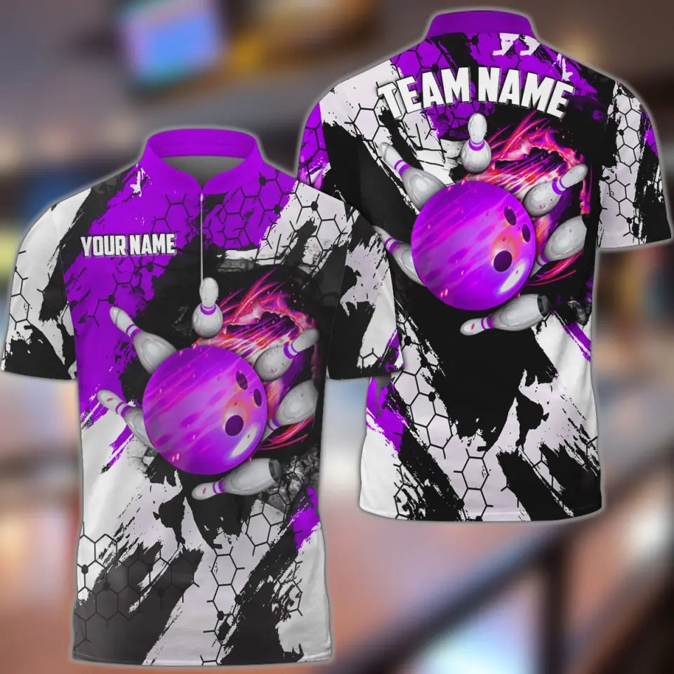 Frenzideas Bowling And Pins Hexagram Pattern Multicolor Personalized Name, Team Name 3D Shirt