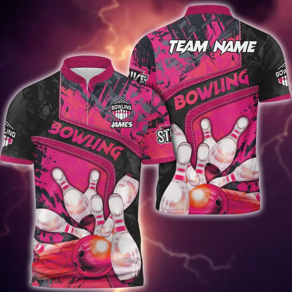Frenzideas Bowling And Pins Abstract Grunge and Multicolor Personalized Name, Team Name 3D Shirt