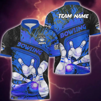 Frenzideas Bowling And Pins Abstract Grunge and Multicolor Personalized Name, Team Name 3D Shirt